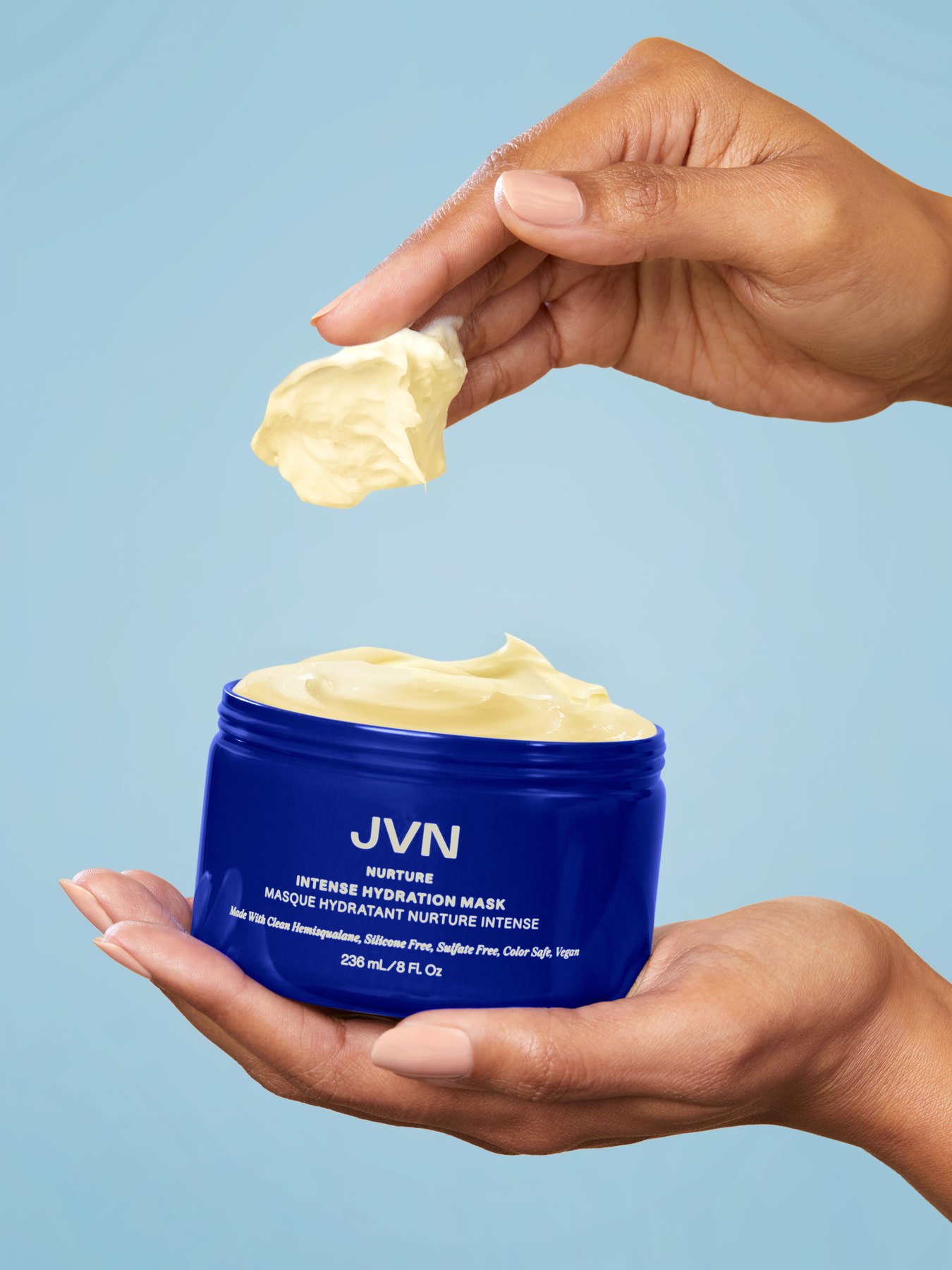A jar of blue mask